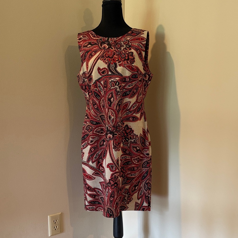 Tommy Hilfiger Red & White Paisley Sleeveless Bodycon Mini Dress
